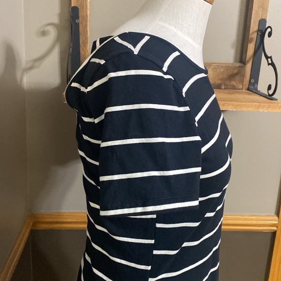 Feager casual black & white striped short sleeve criss cross back dress size s - Picture 4 of 8